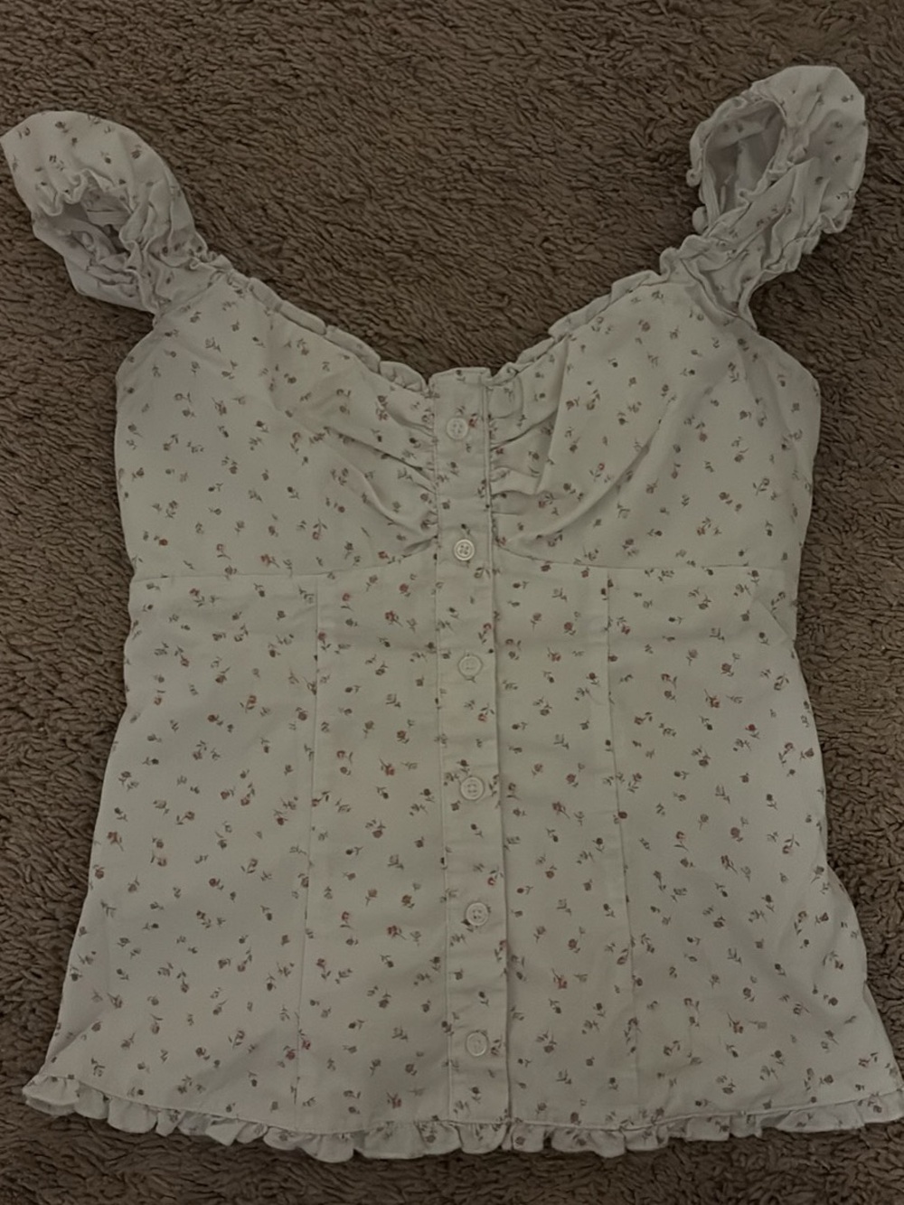 Hollister White Floral Button-Front Ruffle Strap Tank